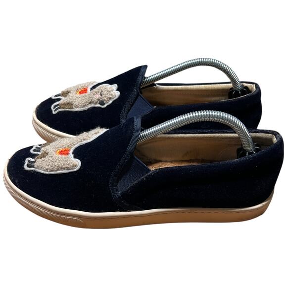 SOLUDOS Women 7 Navy Velvet Llama Alpaca Sneaker Slip On Shoes Flats READ - Picture 2 of 14